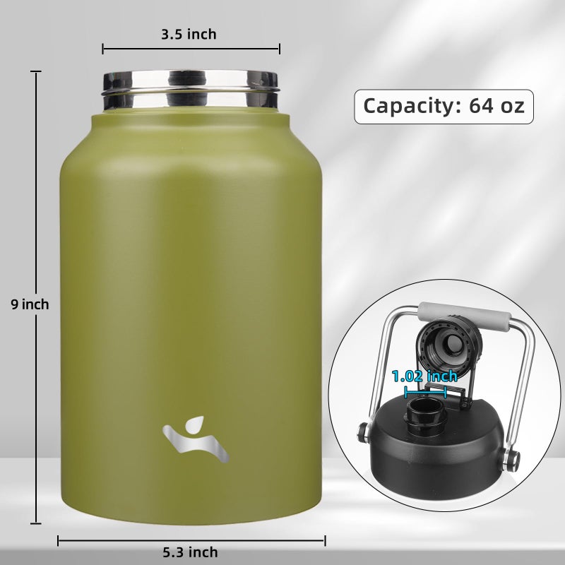 Konokyo Half Gallon Jug with Handle,64 oz Insulated Water Bottle with Carrying Pouch,Double Wall Vacuum Stainless Steel Metal Bottle,Forest Green - Image 2