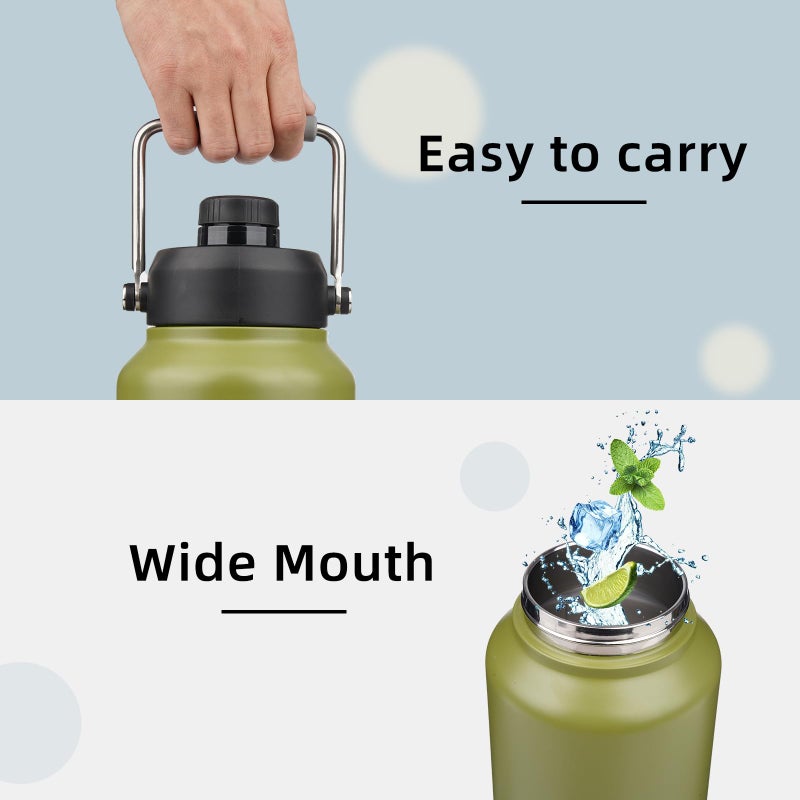 Konokyo Half Gallon Jug with Handle,64 oz Insulated Water Bottle with Carrying Pouch,Double Wall Vacuum Stainless Steel Metal Bottle,Forest Green - Image 4