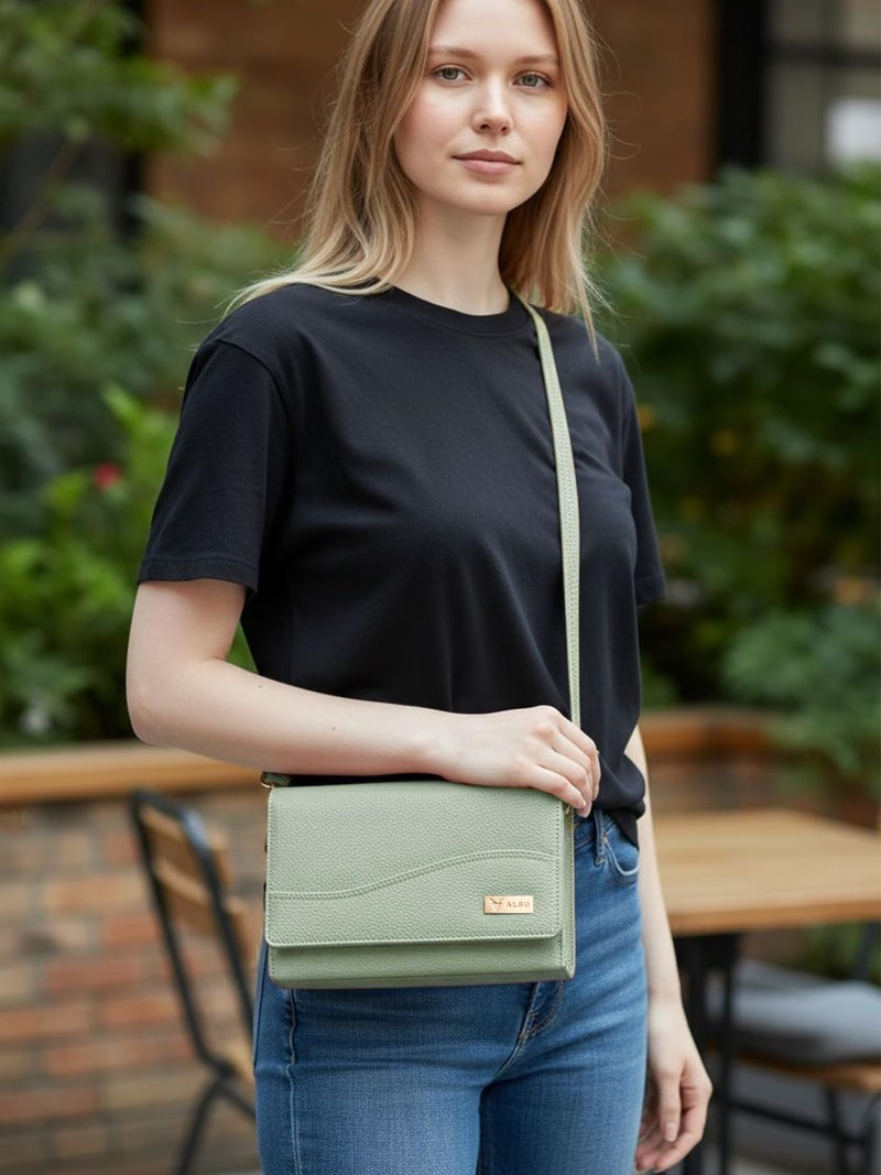 ALSU Women’s Vegan Leather Sling Bag| Stylish Crossbody Purse with Zipper Pocket & Card Slots | Magnetic Closure, Adjustable Strap| Premium Everyday Shoulder Bag for Women & Girls (Light Green) - Image 3
