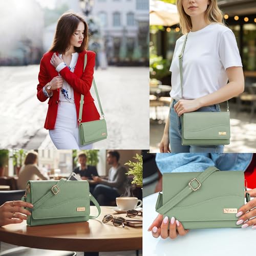 ALSU Women’s Vegan Leather Sling Bag| Stylish Crossbody Purse with Zipper Pocket & Card Slots | Magnetic Closure, Adjustable Strap| Premium Everyday Shoulder Bag for Women & Girls (Light Green) - Image 4