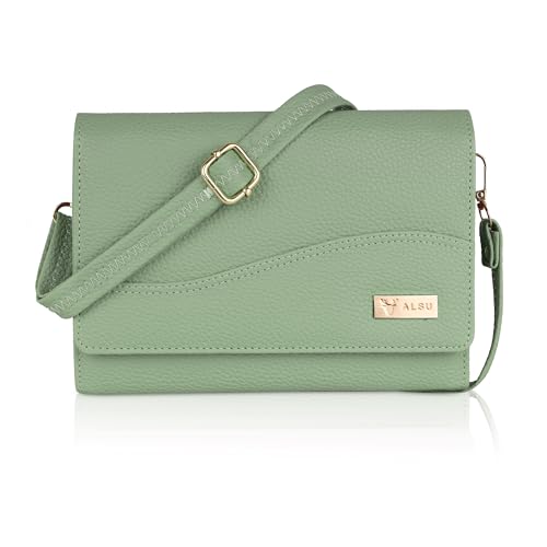 ALSU Women’s Vegan Leather Sling Bag| Stylish Crossbody Purse with Zipper Pocket & Card Slots | Magnetic Closure, Adjustable Strap| Premium Everyday Shoulder Bag for Women & Girls (Light Green) - Image 1