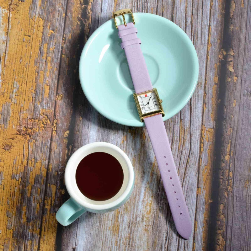 WOCCI 14mm Lug Width, Elegant Watch Band, Genuine Leather Replacement Strap with Gold Buckle (Light Purple) - Image 2