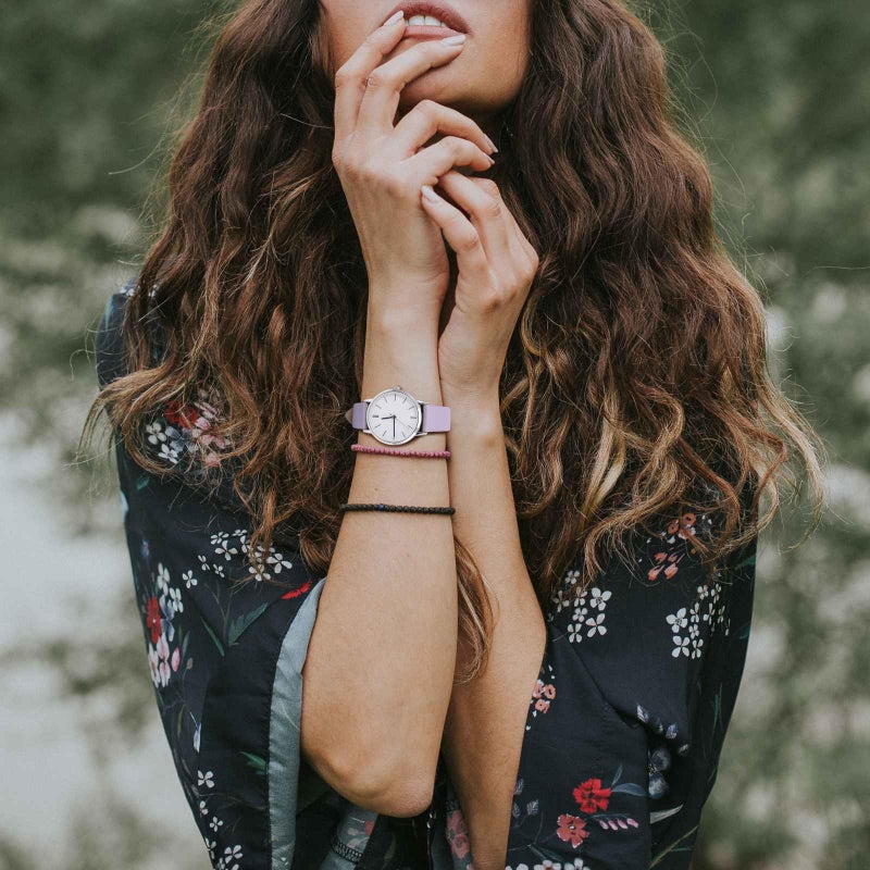 WOCCI 14mm Lug Width, Elegant Watch Band, Genuine Leather Replacement Strap with Gold Buckle (Light Purple) - Image 5