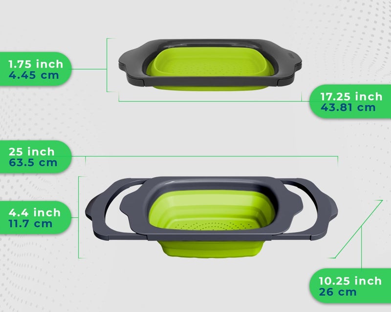 Comfify XL Large Kitchen Strainer by Comfify - Collapsible Silicone Over-The-Sink Colander with Extendable Handles - Use with Pasta, Fruit, Berries & Veggie - 6 Quart - Green - Image 3