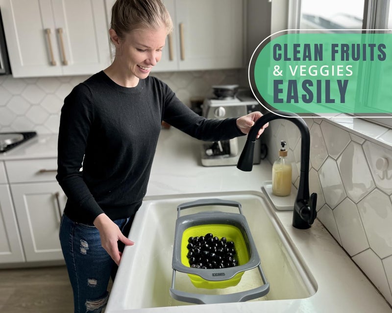Comfify XL Large Kitchen Strainer by Comfify - Collapsible Silicone Over-The-Sink Colander with Extendable Handles - Use with Pasta, Fruit, Berries & Veggie - 6 Quart - Green - Image 5