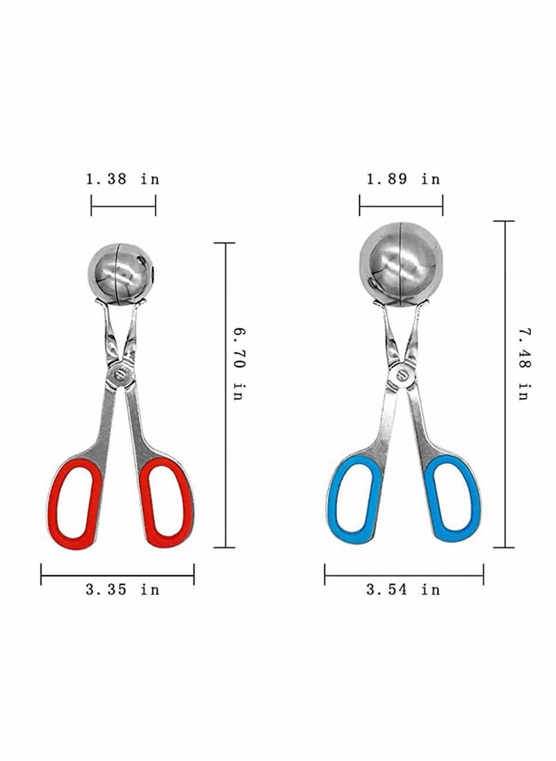 Y&D - 2 Pcs Stainless Steel Meat Ballers, Nonstick Meatball Scoop Ball Maker Ice Tongs for Cake Pop, Cream Scoop, Fruit, Cookie Dough, Melon (1.38" and 1.78") - Image 1