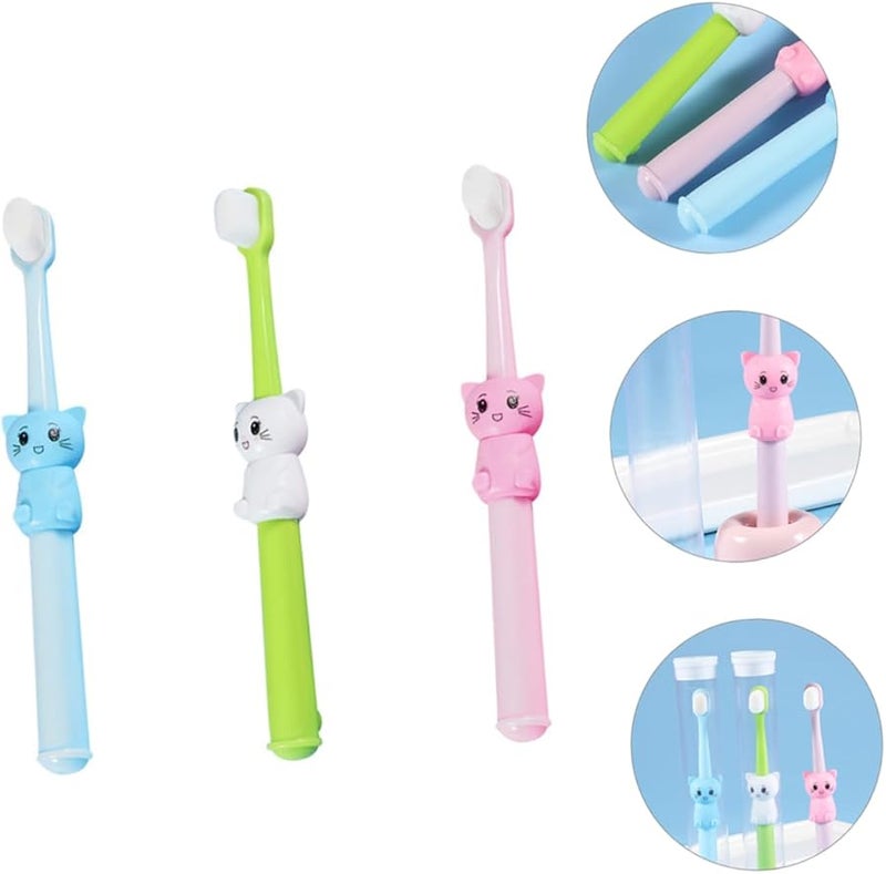 مجموعة فرشاة أسنان للأطفال 3 قطع تصميم كرتوني شعيرات ناعمة للعناية اللطيفة بالفم - Image 3