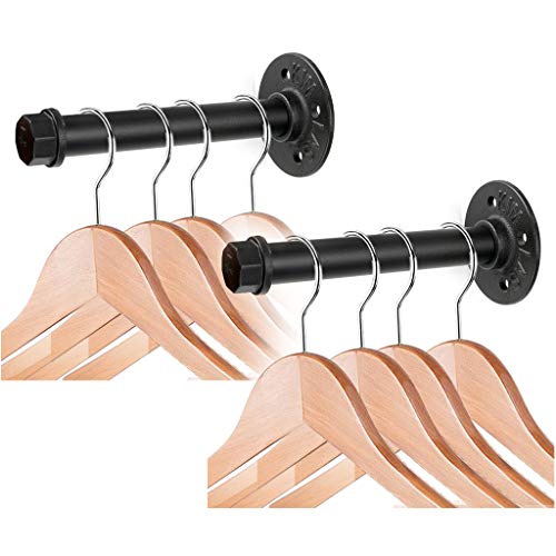 Sumnacon 2 Pcs 7.7 Inch Industrial Pipe Clothes Bar - Heavy Duty Rustic Metal Coat Hanger with Screws, Wall-Mounted Garment Holder Rack for Bedroom/Bathroom/Cabinet/Boutique/Clothing Store, Black - Image 1
