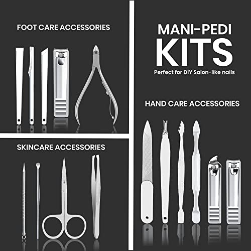 Utopia Care, Manicure Kit for Women and Men, Manicure Set with Nail Clippers, Nail Kit Includes Fingernail, Toenail Clippers,16Pcs Pedicure Kit Stocking Stuffers with Travel Case, Silver - Image 4