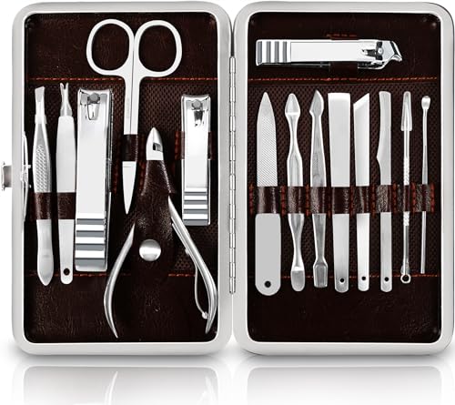 Utopia Care, Manicure Kit for Women and Men, Manicure Set with Nail Clippers, Nail Kit Includes Fingernail, Toenail Clippers,16Pcs Pedicure Kit Stocking Stuffers with Travel Case, Silver - Image 1