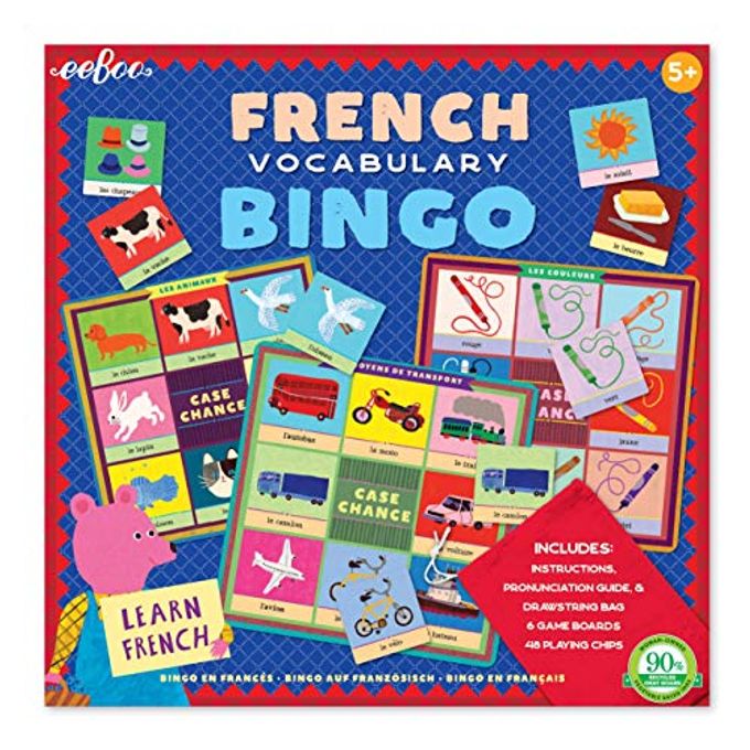 eeboo : French Bingo Vocabulary Game, IncludesPronunciation Guide & Drawsting Bag, 6 Game Boards, 48 Playing Chips, 2 to 6 Players, for Ages 5 and up - Image 4