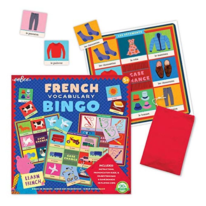 eeboo : French Bingo Vocabulary Game, IncludesPronunciation Guide & Drawsting Bag, 6 Game Boards, 48 Playing Chips, 2 to 6 Players, for Ages 5 and up - Image 2