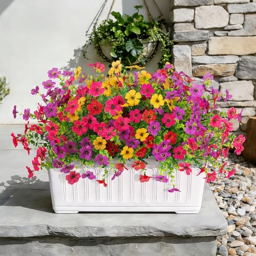 ADXORA 12 Bundles Artificial Flowers,Faux Plants for Spring Summer Decoration, UV Resistant Colorful Violets Eucalyptus for Outside Home Planter Porch Patio Yard Decor - Image 5
