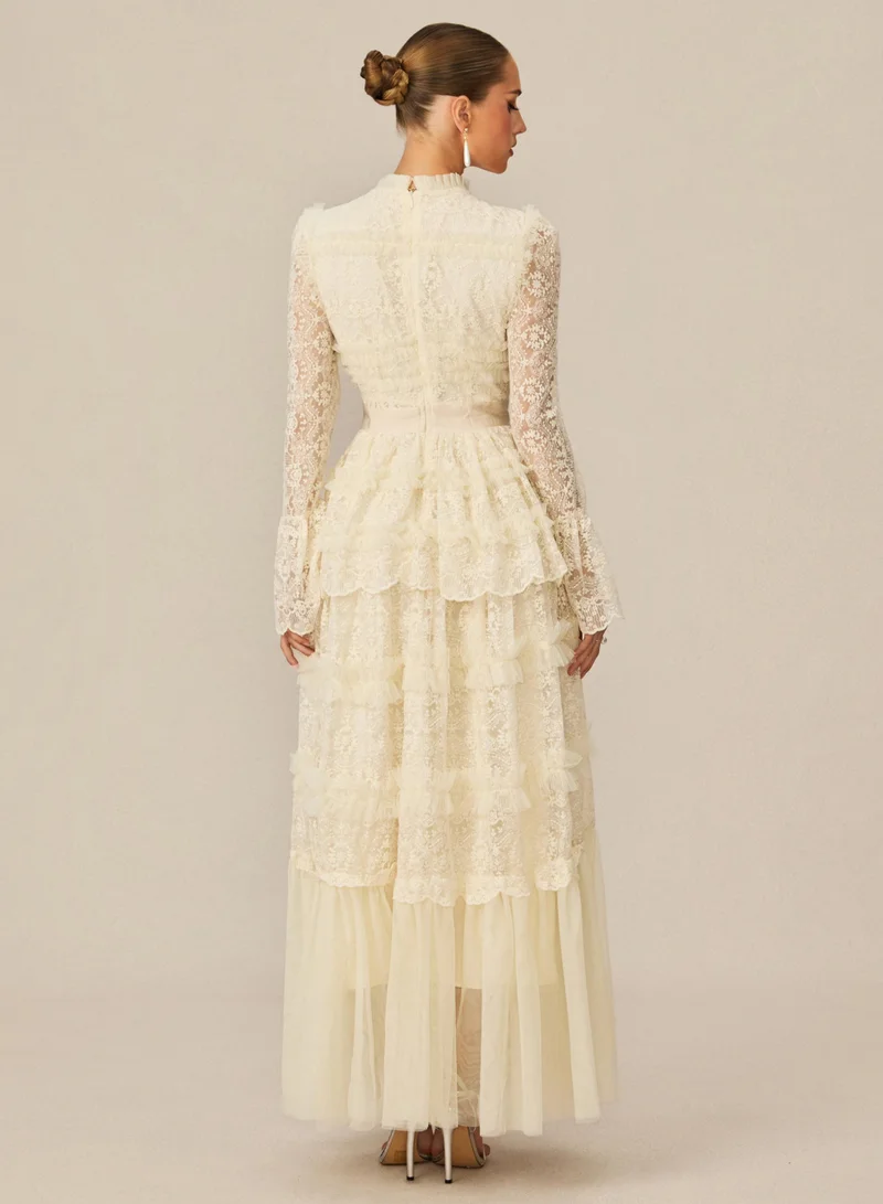 Sunfere  Alluring Love White Lace Tiered Maxi Dress for Women | Best Price UAE
