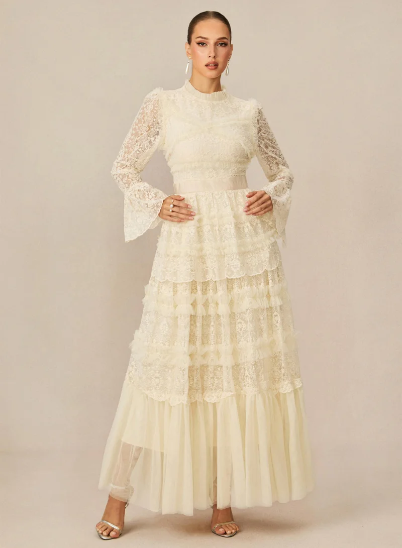 Sunfere  Alluring Love White Lace Tiered Maxi Dress for Women | Best Price UAE