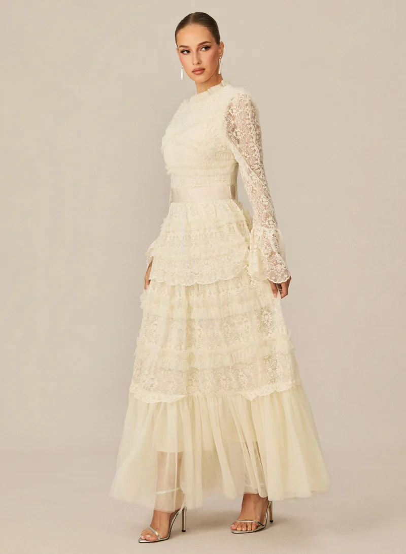 Sunfere  Alluring Love White Lace Tiered Maxi Dress for Women | Best Price UAE