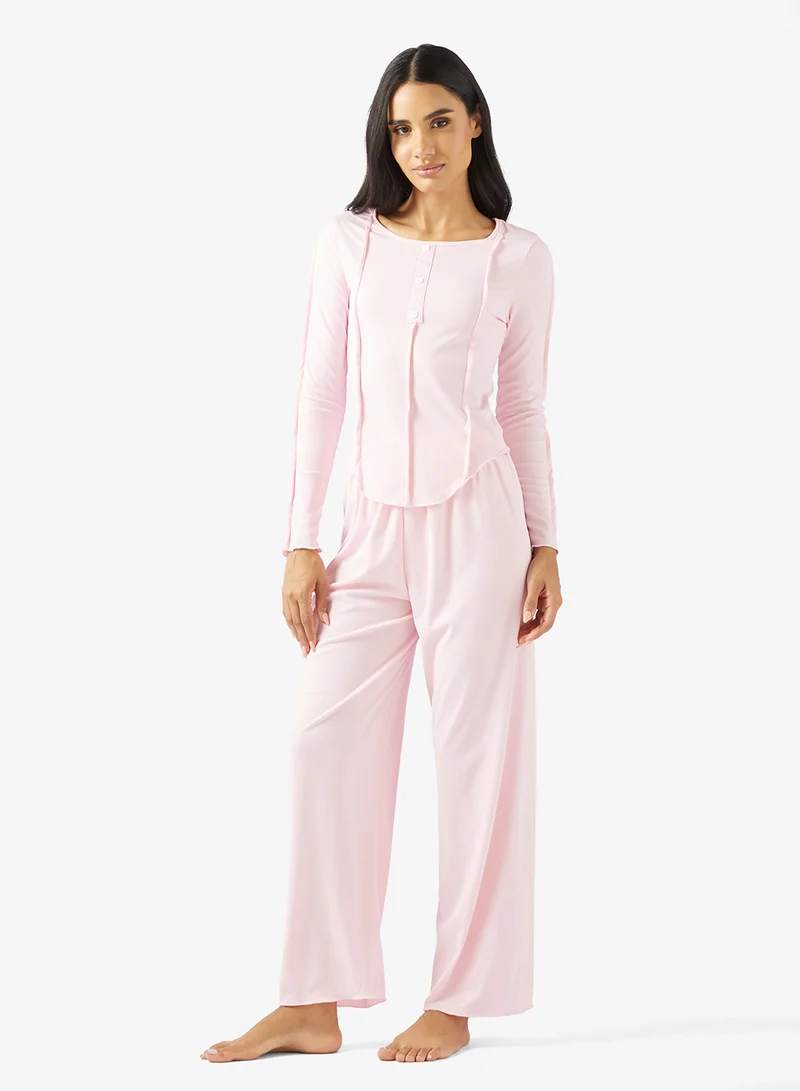 Ginger Soft Touch Seam Detail Top & Pyjama Set