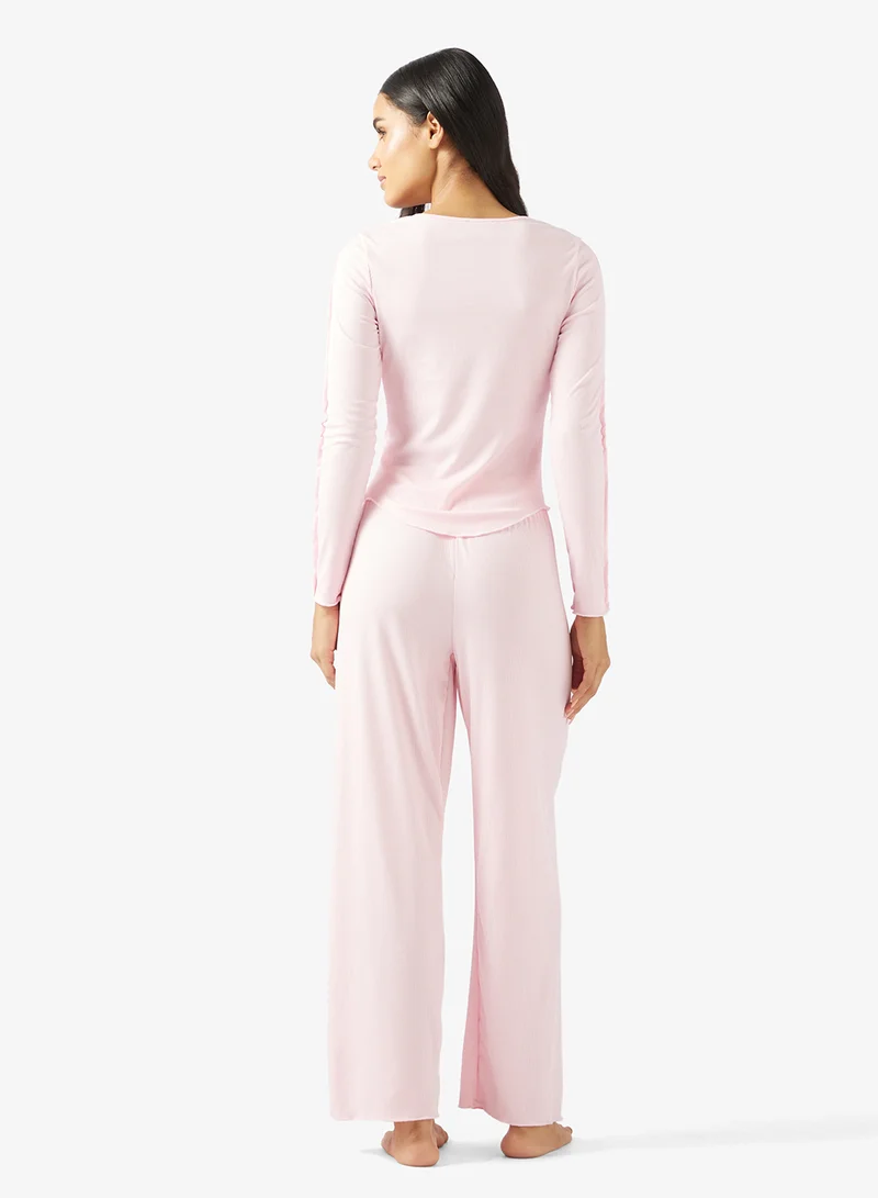 Ginger Soft Touch Seam Detail Top & Pyjama Set