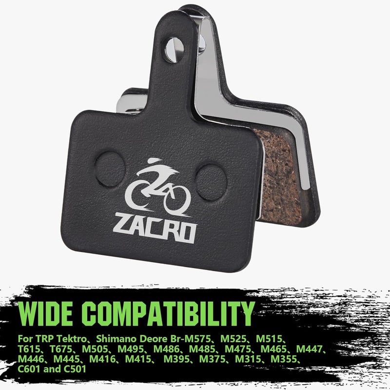 Zacro 4 Pairs Bike Brake Pads, Ceramic Bicycle Disc Brake Pads Fit for Tektro Shimano TRP Deore Br-M575 B01s Mt200 M525 M515 T615 T675 M505 M495 M486 M485, Mountain MTB Ebike Brake Pads Replacement - Image 2