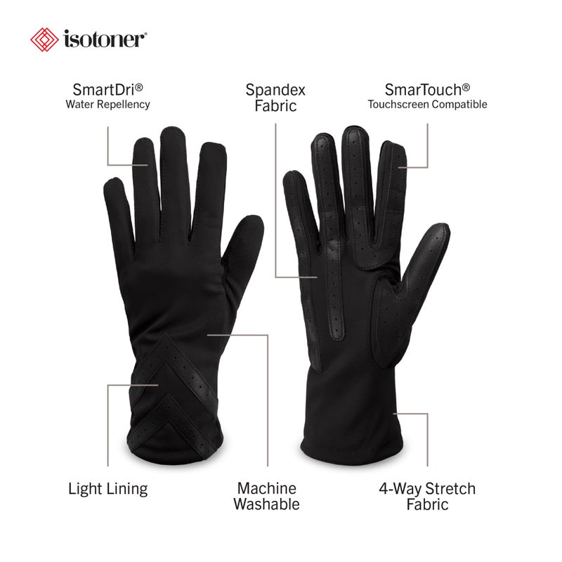 isotoner Womens Spandex Recycled Touchscreen Cold Weather Gloves with Warm Fleece Lining and Chevron Details - Image 2