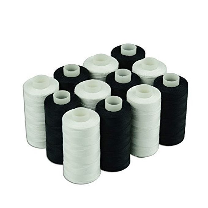 simthread 6 White 6 Black 100% Cotton Sewing Thread 50s/3 for Quilting etc 550 Yards Each - Image 2