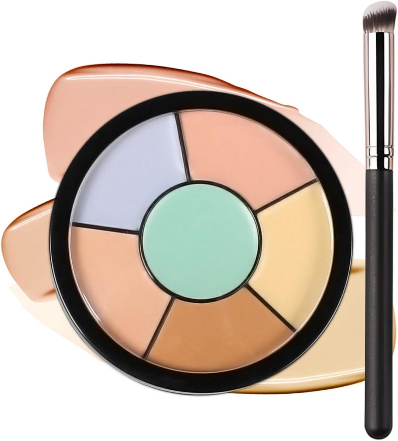 6in1 Full Coverage Concealer Corrector Palette with Precision Concealer Brush Silky Blendable Cream for Dark Circles Contouring and Blemish Coverage Waterproof and LongLasting Makeup Kit