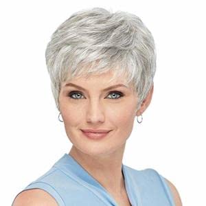 EMMOR Short Silver Grey Human Hair Wigs for Women Blend with Healthy Memory Fiber Pixie Curly Wig With BangNatural Daily Use Hair Color 101