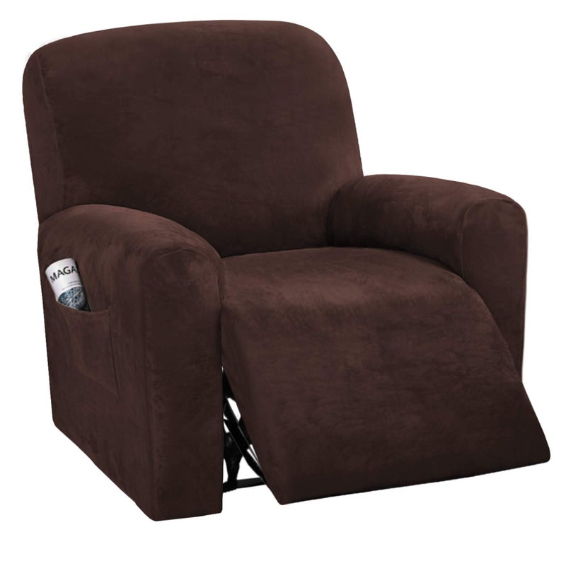 H.VERSAILTEX HVERSAILTEX Velvet Stretch Recliner Couch Covers 4Pieces Style Recliner Chair Covers Recliner Cover for Reclining Chair Slipcovers Feature Non Slip Form Fitted Thick Soft Washable Brown