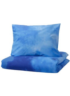 Duvet cover and pillowcase, ocean pattern/blue, 150x200/50x80 cm