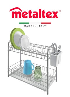 Metaltex 2-Tier Dish Drainer Doubletex – Space-Saving with Basin & Cutlery Tray - pzsku/Z544E22DFD62A8F93669BZ/45/_/1739443055/1722af46-100b-4d86-a2d6-61d058398517