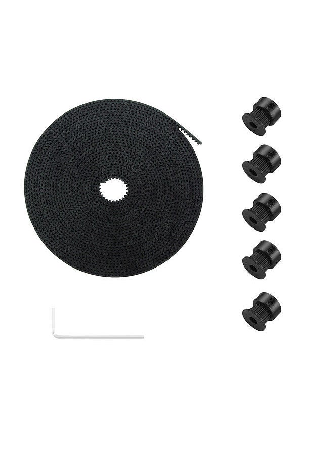 Generic - 2 Meters GT2 Timing Belt 6mm Width with 5pcs GT2 20 Teeth Pulley Wheels 5mm Bore Allen Wrench for 3D Printer Accessories - Image 1