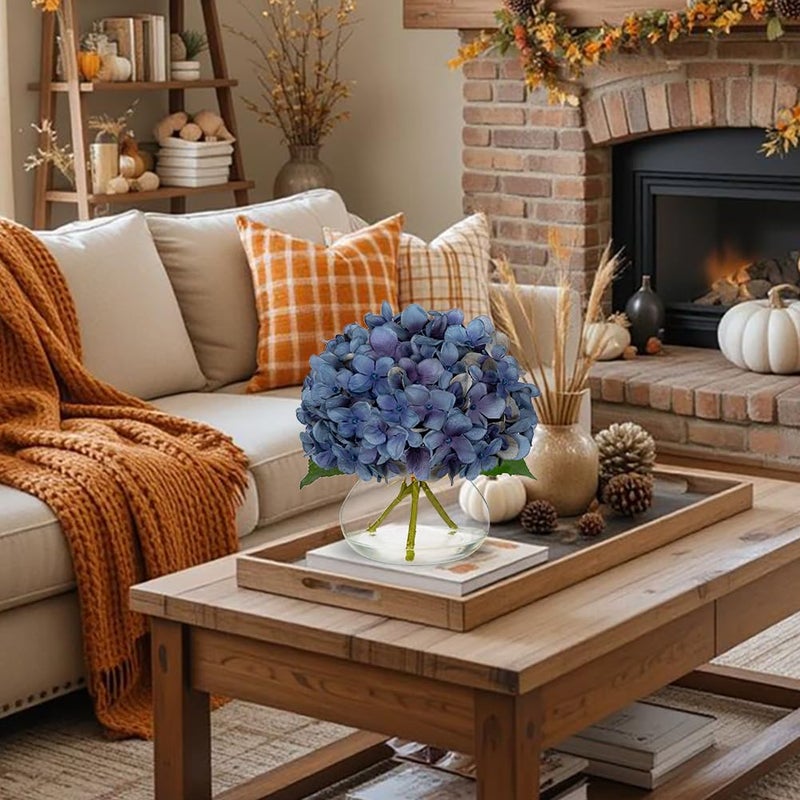 Hollyone Blue Hydrangea Fall Flowers Artificial for Decoration with Glass Vase Autumn Silk Faux Flower Arrangements with Fake Water Table Centerpiece Vase with Flowers Fall Decorations for Home - Image 3