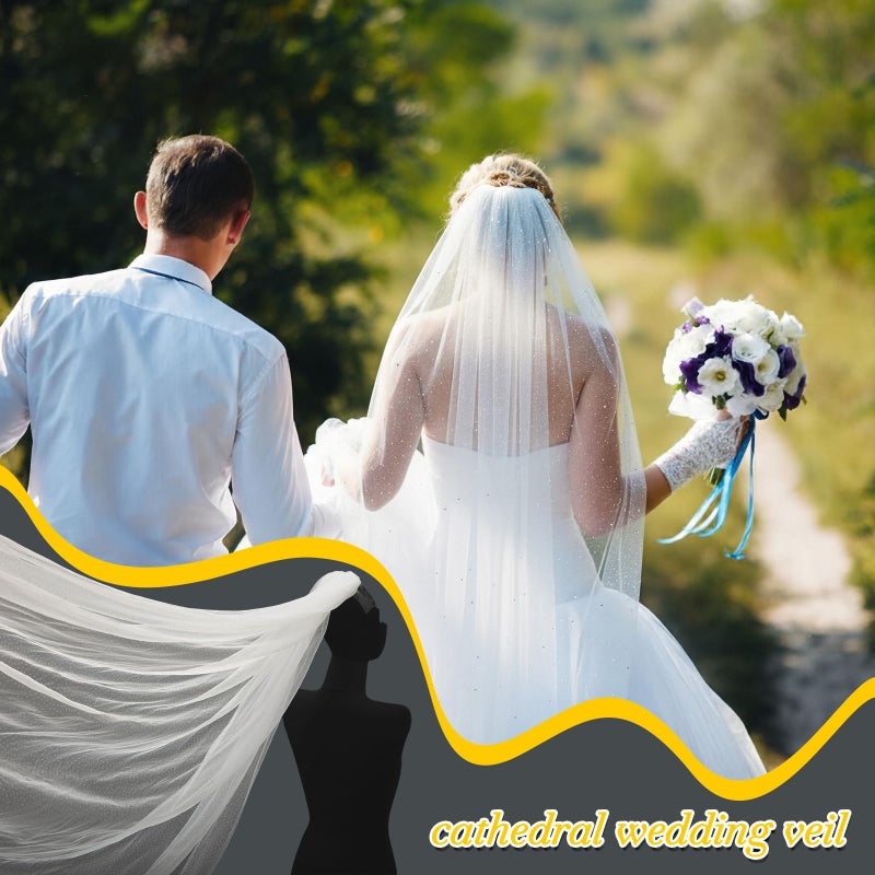 Funnysoft 114inch Cathedral Wedding Veil Sparkle Long Glitter Bridal Veil 1 Tier Tulle Chapel Hair Accessories with Comb for Women and Bride - Image 5