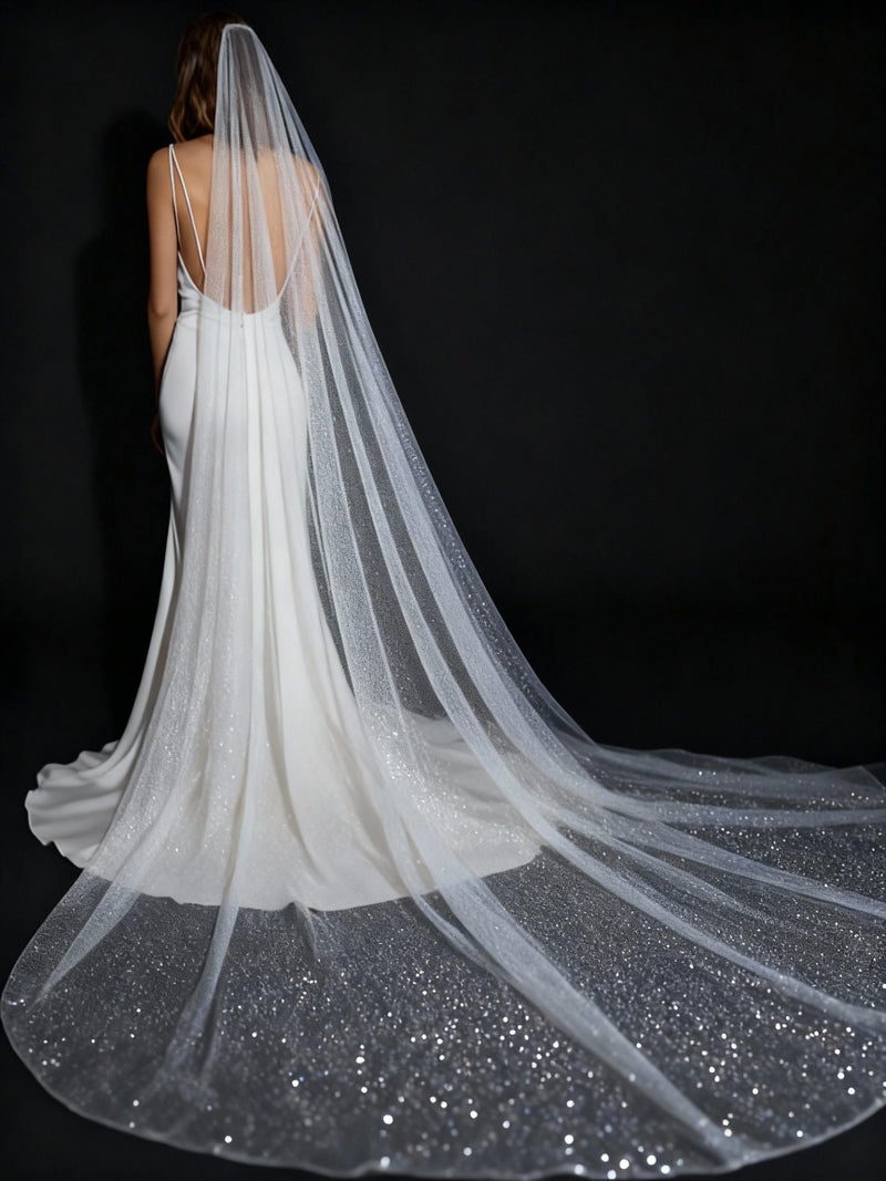Funnysoft 114inch Cathedral Wedding Veil Sparkle Long Glitter Bridal Veil 1 Tier Tulle Chapel Hair Accessories with Comb for Women and Bride - Image 1