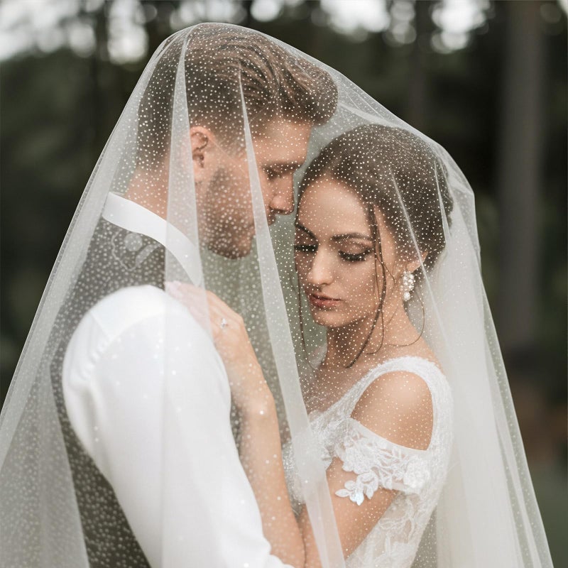 Funnysoft 114inch Cathedral Wedding Veil Sparkle Long Glitter Bridal Veil 1 Tier Tulle Chapel Hair Accessories with Comb for Women and Bride - Image 2