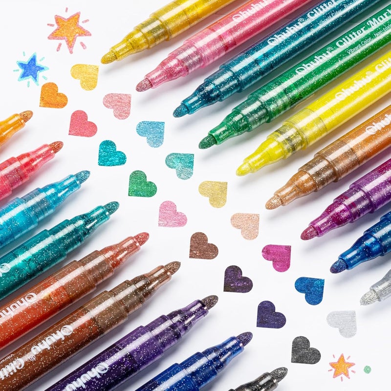 Ohuhu Ohuhu Glitter Markers Pen 18 Glitter Colors Metallic Shimmer Marker Fine Point Tip Water-based Ink for Kids Adults DIY Crafts Greeting Birthday Cards Making Poster Album Scrapbooking Mugs Wood  - Image 1