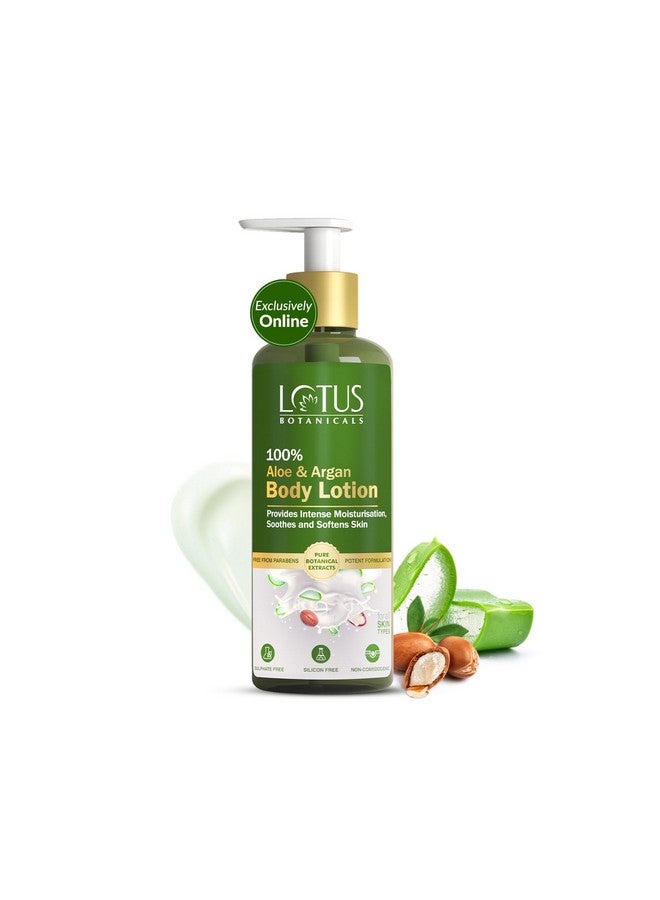 LOTUS BOTANICALS 100% Aloe & Argan Body Lotion | Deeply Moisturizes Dry Skin Smooth & Nourished Skin| Repairs Damaged Skin |No Parabens |All Skin Types |280 Ml  - Image 1
