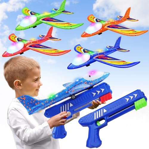 Wesfuner 4 Pack Airplane Launcher Toys, 2 Flight Modes LED Foam Glider Catapult Plane Toy for Boys, Outdoor Flying Toys Birthday Gifts for Boys Girls 4 5 6 7 8 9 10 11 12 Year Old - Image 1
