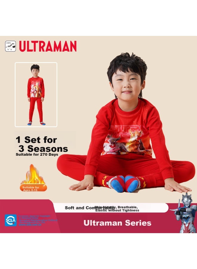 Ultraman Children's Underwear Set, Boys' Autumn Clothes And Pants, Baby Pajamas, Autumn And Winter Home Wear, Ahm96115, Red, 140cm - Image 1