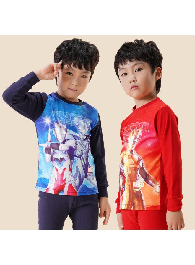 Ultraman Children's Underwear Set, Boys' Autumn Clothes And Pants, Baby Pajamas, Autumn And Winter Home Wear, Ahm96115, Red, 140cm - Image 2
