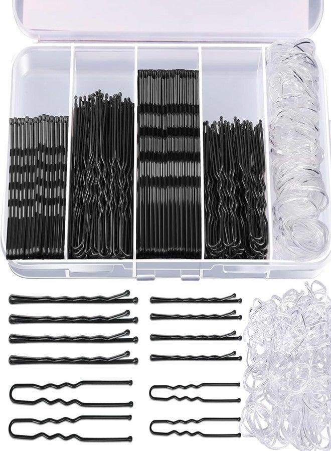 MAYCREATE® 300pcs Bobby Pins Hair Pins U Pins with Mini Rubber Hair Ties, Stylish Metal Bobby Pins for Updos, Holding Stray Strands, Hair Accessories Hair Pins for Girls Women, Black - Image 1