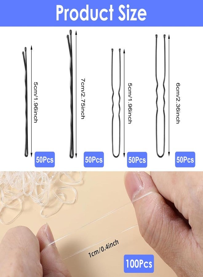 MAYCREATE® 300pcs Bobby Pins Hair Pins U Pins with Mini Rubber Hair Ties, Stylish Metal Bobby Pins for Updos, Holding Stray Strands, Hair Accessories Hair Pins for Girls Women, Black - Image 2