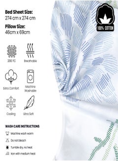 Raymond Raymond Home King Flat Sheet Bedsheet 200 Thread Count Luxirious 100% Long Staple Cotton Bedding Printed Sateen Percale Bed Linen with 2 Pillow Case - Blue (274 * 274 CM)  - Image 3