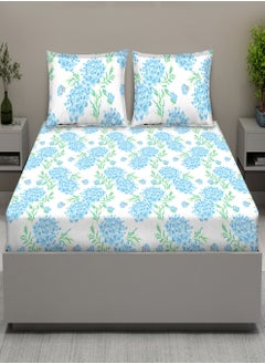 Raymond Raymond Home King Flat Sheet Bedsheet 200 Thread Count Luxirious 100% Long Staple Cotton Bedding Printed Sateen Percale Bed Linen with 2 Pillow Case - Blue (274 * 274 CM)  - Image 1