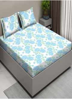 Raymond Raymond Home King Flat Sheet Bedsheet 200 Thread Count Luxirious 100% Long Staple Cotton Bedding Printed Sateen Percale Bed Linen with 2 Pillow Case - Blue (274 * 274 CM)  - Image 2