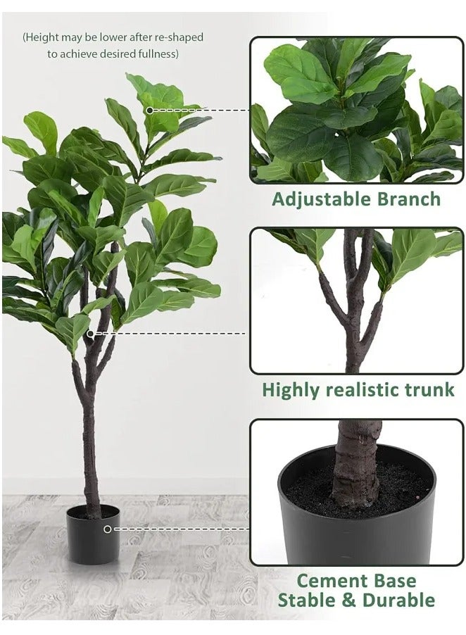 Snooe Artificial Fiddle Leaf Fig Tree with Black Planter, 120CM Tall Fake Tree for Home Decor Artificial Tree for Indoor Office Living Room - Image 3
