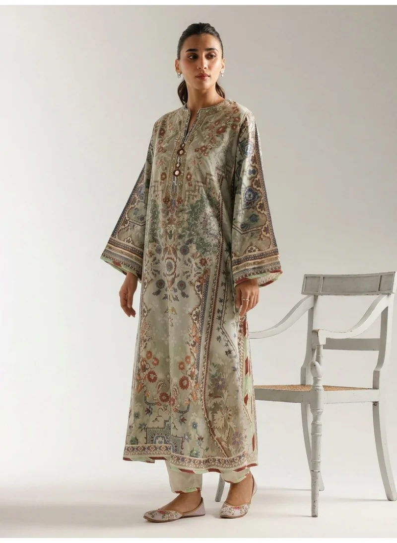Bazm-A Fashion Atelier  Grey Patterned Kaftan - 1 Piece for Women | Best Price UAE