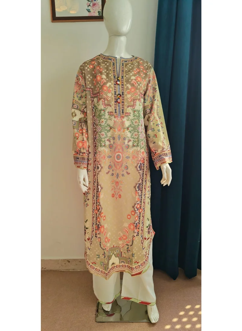 Bazm-A Fashion Atelier  Grey Patterned Kaftan - 1 Piece for Women | Best Price UAE