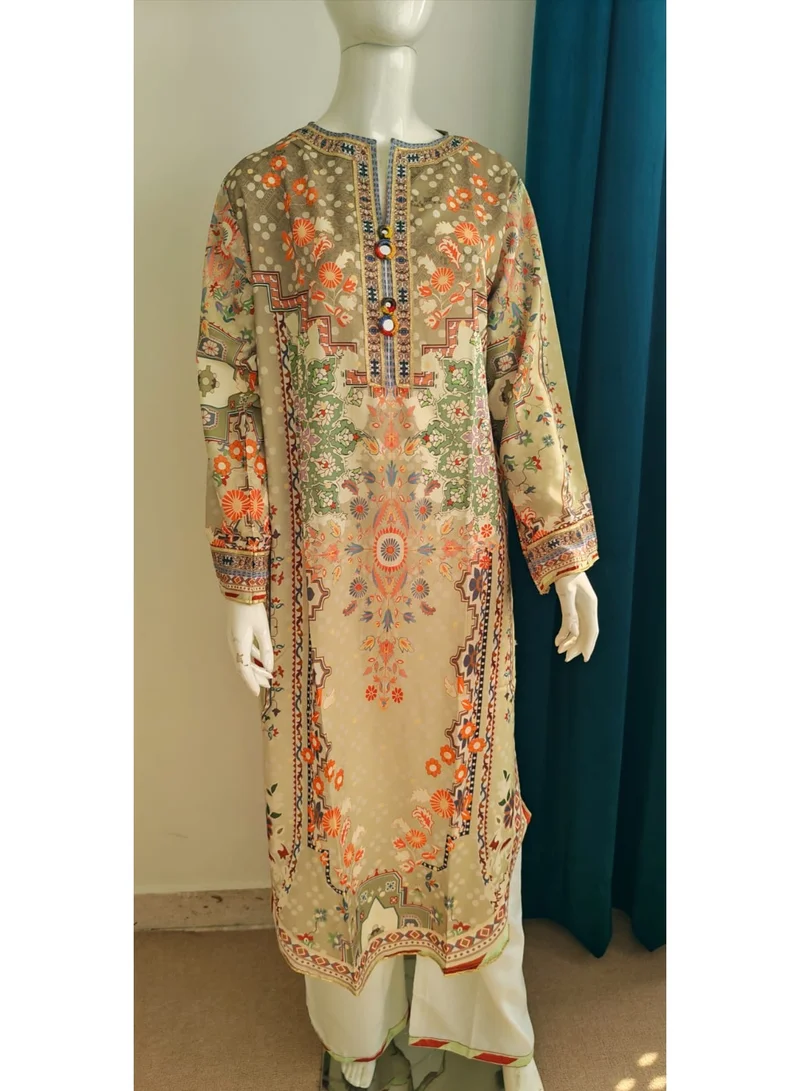 Bazm-A Fashion Atelier  Grey Patterned Kaftan - 1 Piece for Women | Best Price UAE