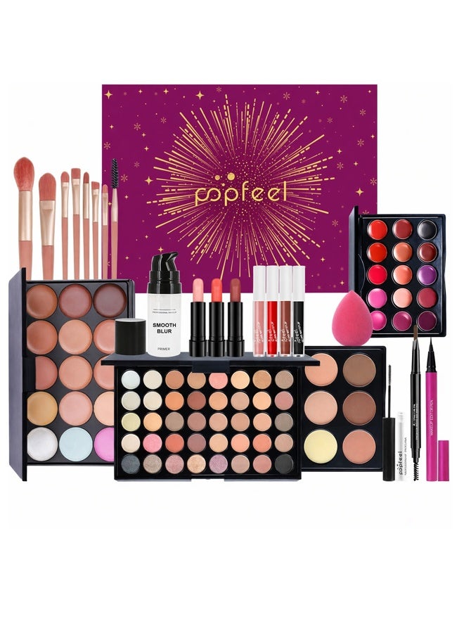 popfeel Makeup Set, 23 Pcs All In One Full Makeup Kit for Women Teen Girls, 40 Colors Eyeshadow Palette with Lip Gloss, Lipstick, Lip Balm, Eyeliner, Eyebrow Pencil, Makeup Brushes & Portable Makeup Bag, Waterproof Long Lasting Full Face Cosmetic Gift Set - Image 1